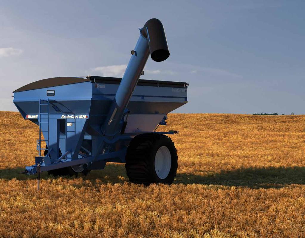 Brandt Agricultural Products 3 TECHNICAL SPECIFICATIONS UP TO 620 UP1,300 BUSHEL TO CAPACITY UP TO 13'9" AUGER REACH Rear Camera Combine Clearance 620 bushels/min while rotating the downspout 105