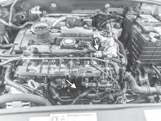 41) Connect the following electrical connectors on the intake manifold: plug under the intake manifold by the alternator,