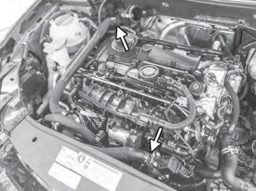 9) Remove the two spring clips from the diverter valve hose. Remove the hose from the car by removing from the inlet hose and from the diverter valve.