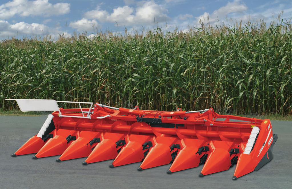 Maize harvesting implement with rotation intake Chainless intake Row tolerant High