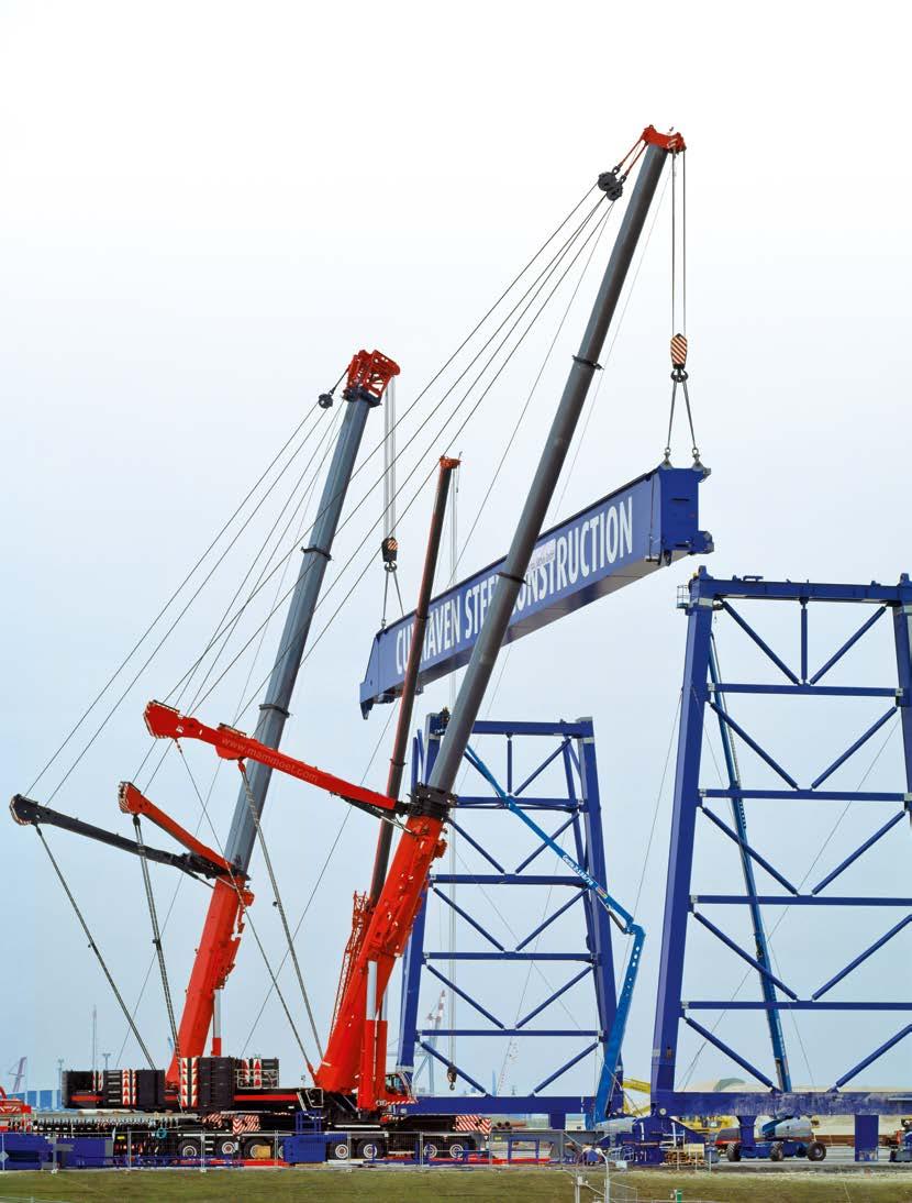 Large operation spectrum with high performance and variable boom systems Erection of a portal crane Load 129.