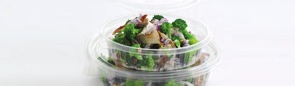 ClearShow Showcase attractive foods in crystal clear packaging made of recycled PET material. Salad, deli, fresh fruit, and bakery products have a clear advantage with ClearShow.