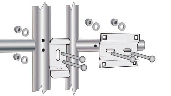 Mount the strike bracket without the strike pin to the receptor post using the two 6 carriage bolts and lock nuts supplied (to allow for adjustment, do not tighten completely).