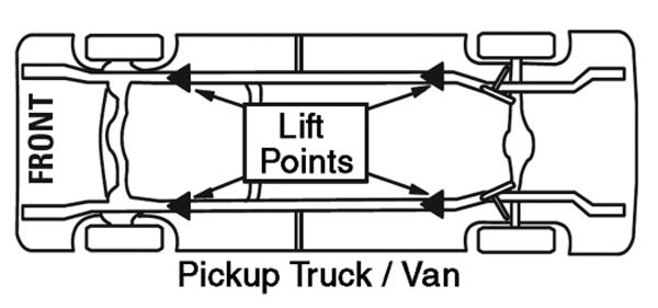 Loading: Swing arms under vehicle and position adapters at vehicle manufacturer s recommended lift points.