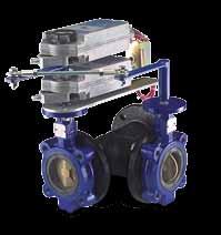 Butterfly Valves Three-Way Butterfly Valve with electronic actuators tandem mounted.