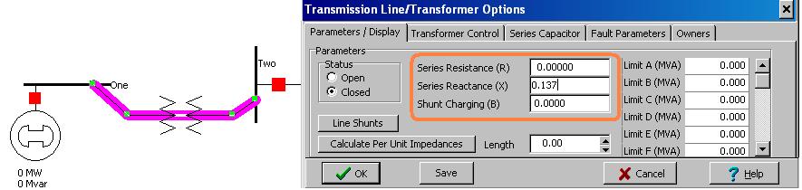 Fig. 3. Transformer parameters. Right-click on the transformer and select Line Information Dialog. 13.