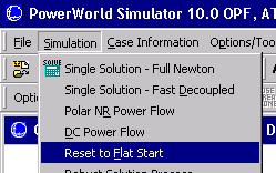 Run Mode. Click Simulation -> Reset to Flat Start. This will reset all bus voltages to 1 0 PU nominal.