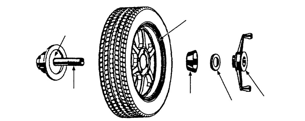 6. When securing with front-mounted cone: Caution: When pressing in the cone by tightening the wing nut slowly, hold the tire by hand such that the wheel may contact the spring plate of the balancer