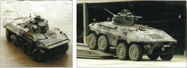 8x8 VEHICLES above commander's hatch on left side. Luchs is fully amphibious, propelled by two propellers mounted rear. Steering is power-assisted and all eight wheels can be steered.
