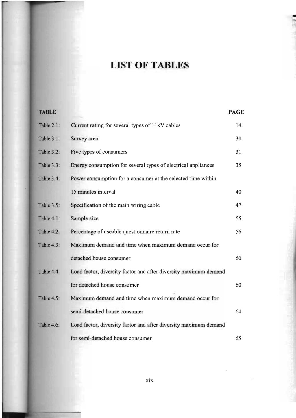 LIST OF TABLES TABLE Table 2.1: Table 3.1: Table 3.2: Table 3.3: Table 3.4: Table 3.5: Table 4.