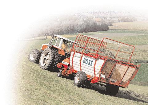 BOSS self-loading forage trailers have been proven in every-day action on the level or on slopes.