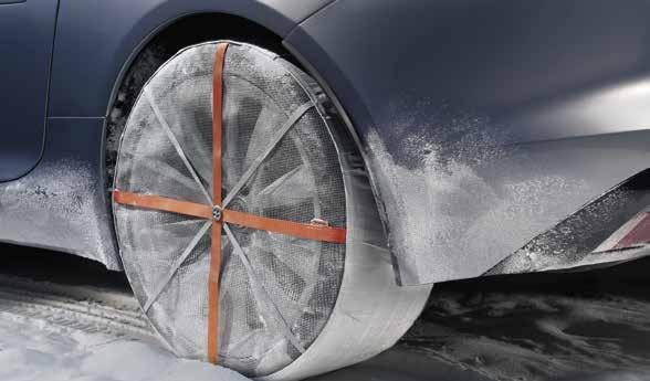 SNOW SOCK WINTER TRACTION AID Constructed from lightweight textile, this innovative traction aid can be quickly and conveniently attached to or removed from your F-TYPE wheels.
