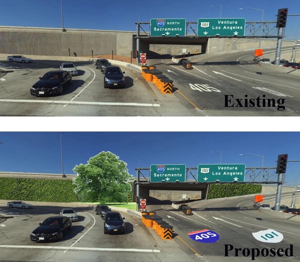 d. Improve freeway entrance signage for better clarity, as shown in the figure below,