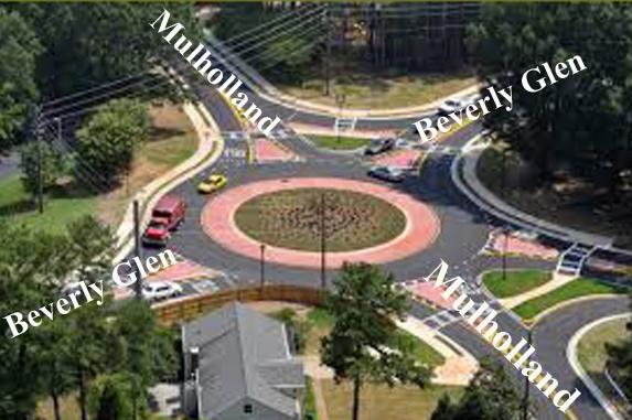 Beverly Glen Boulevard Sherman Oaks Community Traffic Plan a. Create roundabout at Mulholland Drive and Beverly Glen Boulevard intersection, as shown in the figure below.