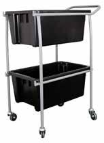 stainless steel Rubber swivel castors Holds standard stack and nest type tote bins Bins supplied separately