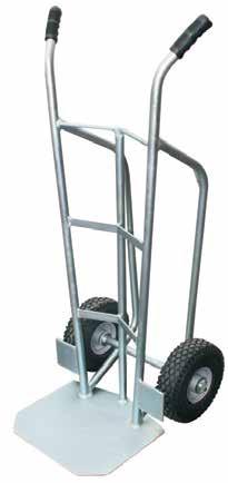 4 5 4 HEAVY DUTY STEEL HAND TRUCK - 250KG Zinc plated steel construction Welded one-piece rimmed wheels Pneumatic tyres or solid tyres Fixed axle
