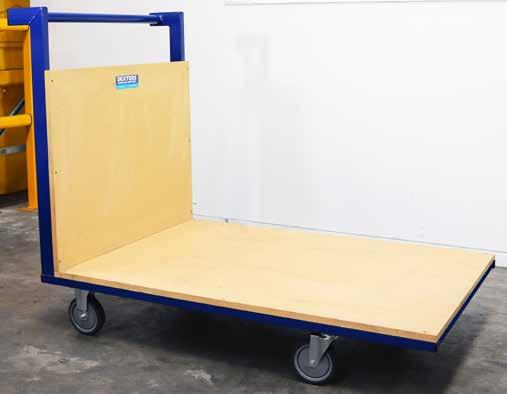 DEXTERS PLATFORM TROLLEY Heavy duty single platform trolley Powder coated steel framework MDF wooden deck and back 5 Precision bearing castors 2 Sizes available TRAY DIMENSIONS TRAY HEIGHT