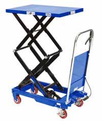 MOBILE SCISSOR TABLE 500KG The table is elevated by a pump action foot pedal and smoothly lowered by a hand operated release trigger Foot operated hydraulic operation Safety overload bypass valve