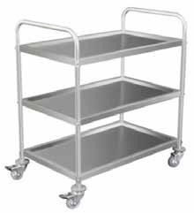 STAINLESS STEEL 3 TIER TROLLEY Stainless steel construction Ideal for food and wet areas Corner bumpers on castors 2 Lockable castors 2