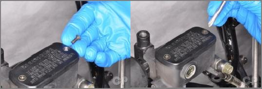 2. Periodic Maintenance > Brake Fluid XCITING 400i Place the rubber diaphragm, plastic piece and cover over