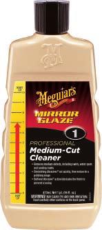 5 COMPOUNDS M01 MEDIUM-CUT CLEANER A moderately abrasive cleaner that removes medium defects, including swirls, water spots on glass and paint, and water sanding marks Diminishing abrasives cut