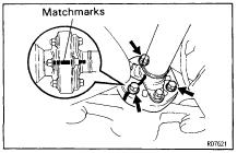 PR8 (e) Place matchmarks on the transmission companion flange and propeller shaft flanges. (f) Remove the 4 washers and nuts.