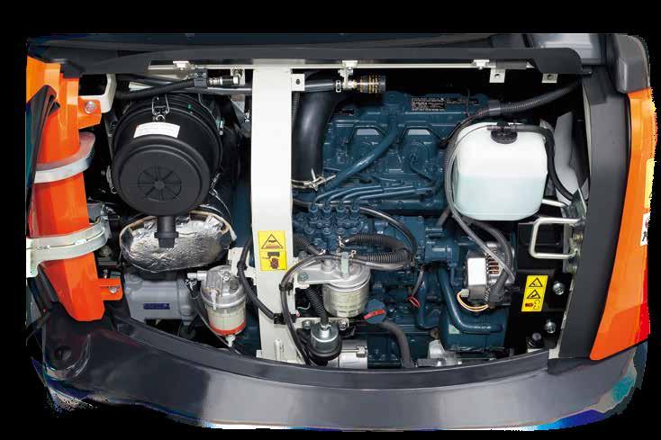 One-sided Engine Maintenance Kubota has made routine maintenance extremely simple by