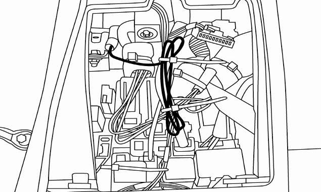 (s) Plug the BLACK/RED wire spade end of the auto-dimming mirror harness into the T-tap connector on the GREY wire (Fig. 4-17). NOTE: Ensure that the spade end is properly seated in the T-tap. Fig.