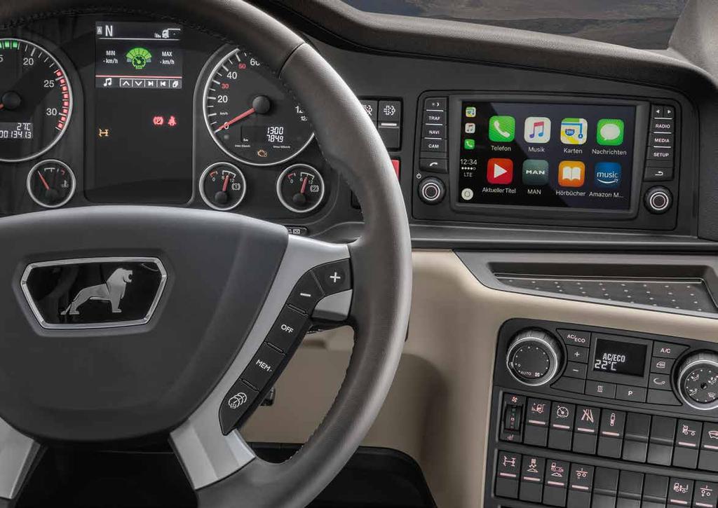 GREAT ENTERTAINMENT. MAN offers some practical features with its MAN Media Truck infotainment system. The standard MAN Media Truck variant includes a 5" TFT display with touchscreen and SD card slot.