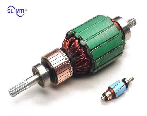 The brushes are metal strips or blocks which run along the outside surface of the commutator. The commutator rotates with the armature, and the brushes remain fixed to the stator.