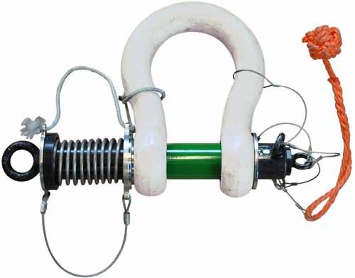 Shackles P- Green Pin ROV Spring Release Polar Shackles spring loaded : bow and pin alloy steel, Grade, quenched and tempered : body white painted, pin green painted Temperature Range : -0 C up to