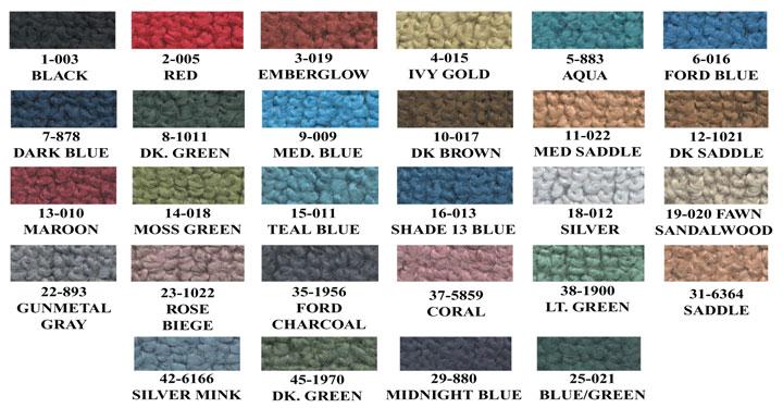 FLOOR MATS N EW C ARPET! *Please specify year and BODY CODE when ordering. Choose from the colors shown above. Carpet-62/72-* Cut & Sewn............................................................... 209.