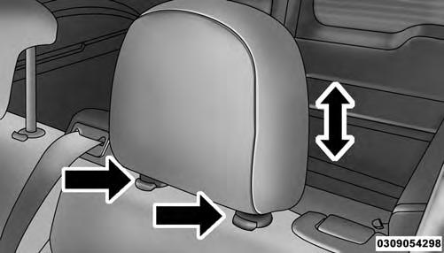 106 UNDERSTANDING THE FEATURES OF YOUR VEHICLE Rear Head Restraints The outboard head restraints can be removed by pushing the release buttons, located at the base of the head restraint and pull