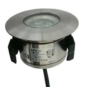 Cover: Stainless steel 316 Outdoors, gardens, landscapes EPO Mini CVL Ground Light Series External LED driver is