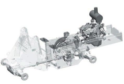 Engine Front axle Transfer case Rear axle High-rigidity Frames and Loader Linkage The front and rear frames and the loader linkage have got more torsional rigidity to provide resistance increased to