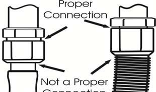 An air hose with a leak at the hose side of a fitting is not considered a proper connection.