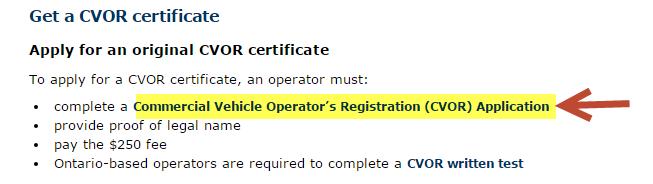 On the Get a CVOR certificate page, click Commercial
