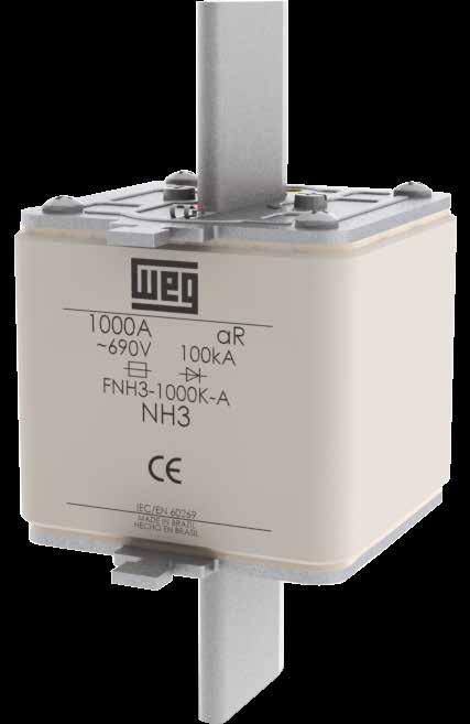 WEG high speed fuses are assembled in a high quality ceramic body, filled with impregnated quartz sand, with silver fusing element and silvered copper blade terminals.
