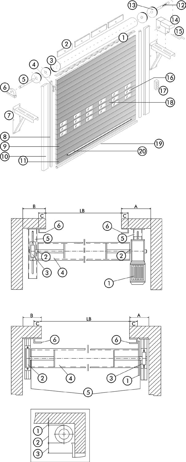 General Drawing Albany RapidRoll F 1) Sealing brush 2) Suspension plate 3) Tube 4) Glide shoe 5) Journal 6) Pillow block bearing 7) Bracket 8) Edge protection section 9) Plate 10) Slide rail 11) End