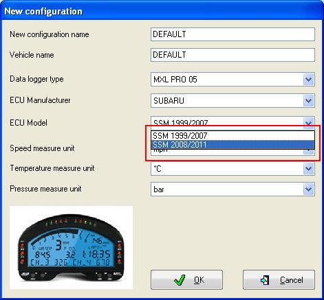 select ECU Manufacturer Subaru ; select ECU Model corresponding to your vehicle as shown here below 3 ; set speed, temperature and pressure measure units; press OK and