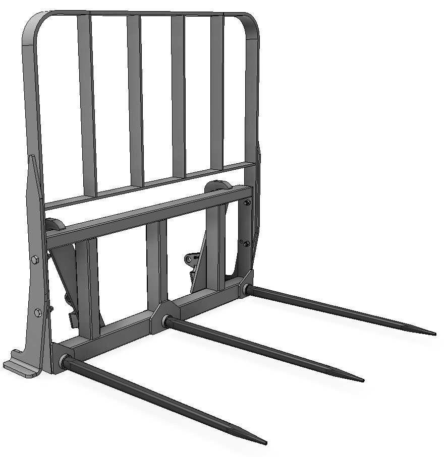 Triple Spear frame with 3 39" tines, with other mount Call Upper guard, bolt-on, for carrying two bales $220 Dual Spear, with 2 39" tines, DEDUCT ($74) HD Quad Bale Spear, 65" wide frame, adjustable