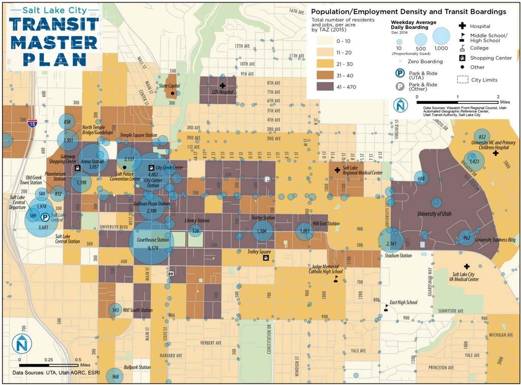 Figure C-2 Population/Employment Density and Weekday Transit Boardings: