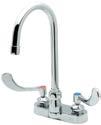 35 GPM variable orifice aerator Z871B4-XL 8" centerset deck-mounted faucet 4" ADA wristblade handles 5-3/8" centerline spout for rigid or swing applications 2.0 -.