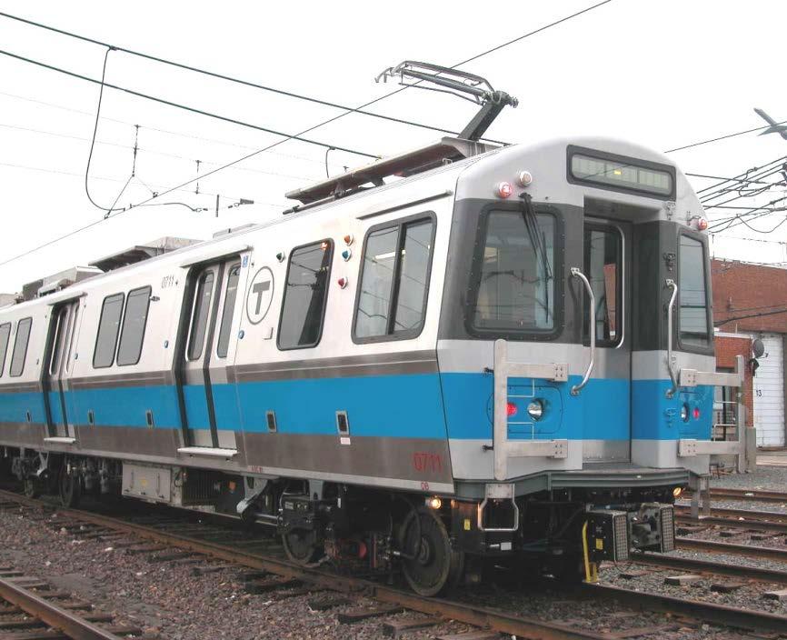 Train can switch from an elevated platform to street level service.