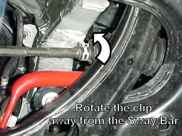 If so, you can carefully bend the metal line away from the bar, which clearances the rubber hose from rubbing against the sway bar.