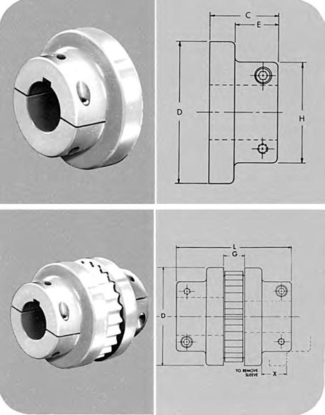 TYPE C SURE-FLEX CLAMP HUB SPACER DESIGN DIMENSIONS (in.) Maximum Bore Distance Approx. Flange Stock Bores Min. Between Dimensions Wt. Size Bore Standard Shallow Shafts (lbs.)* Keyseat Keyseat Min.