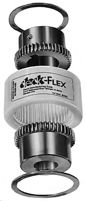 DECK-FLEX & DECK-FLEX MITE Torque & HP Ratings RPM Deck-Flex Deck-Flex Mite Deck-Flex Mite Steel Stainless Steel Torque Torque Torque HP HP (in lbs) (in lbs) (in lbs) 100 1420 2.2 360 0.6 240 0.