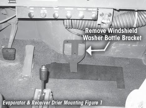 EVAPORATOR AND DRIER MOUNTING 1. Remove and save windshield washer bottle.
