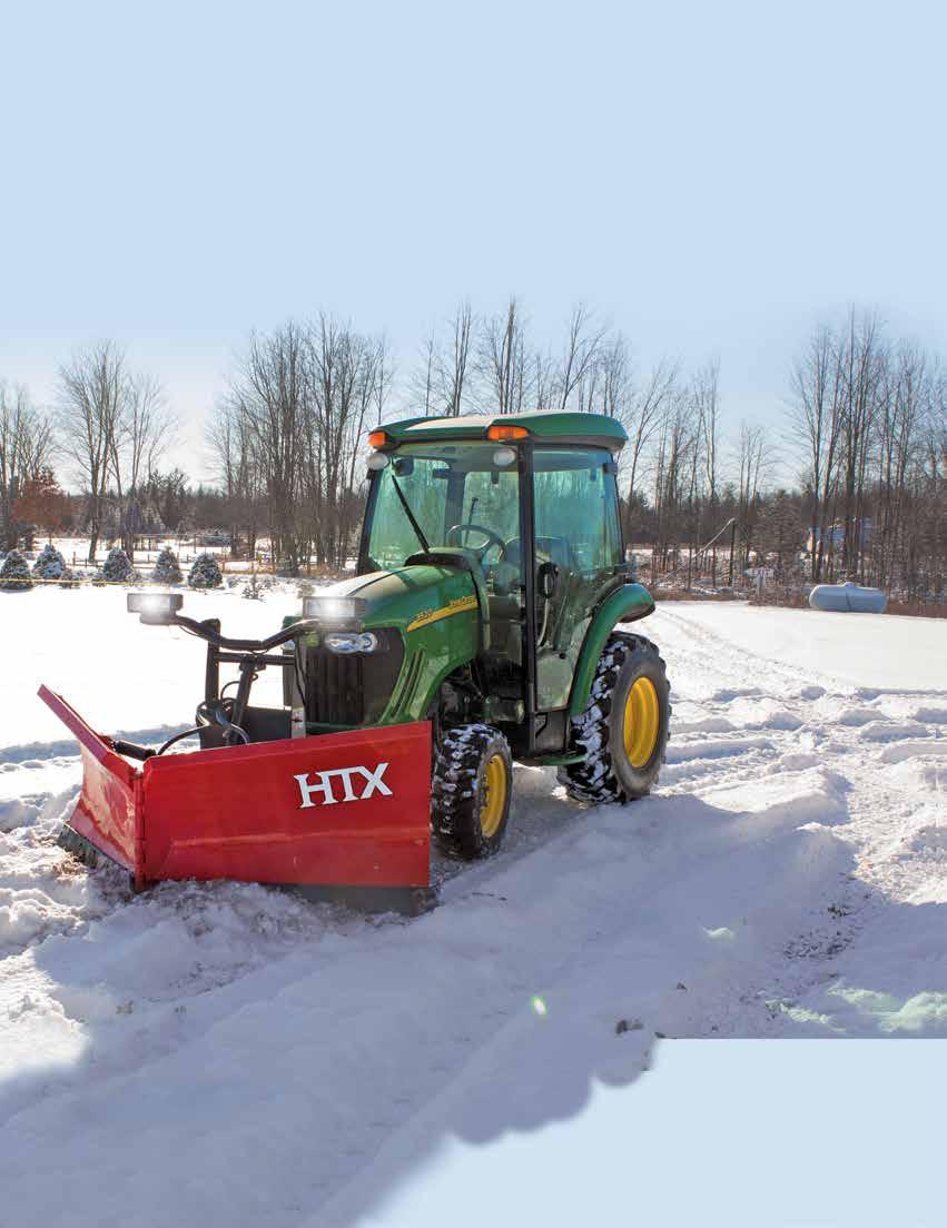 T RAC TOR PL OWS YOUR TRACTOR JUST GOT TOUGHER Straight-blade and V-plow attachment options are now available to turn your tractor into a powerful ally in the war on snow.