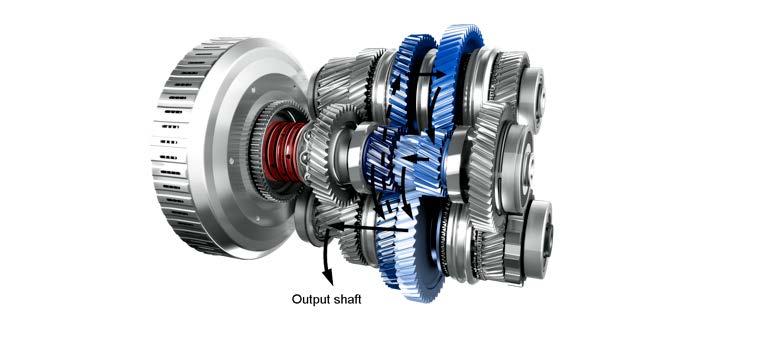 1st gear, which is also engaged. This allows for a more favorable gear ratio in reverse gear in spite of the resulting constraints.